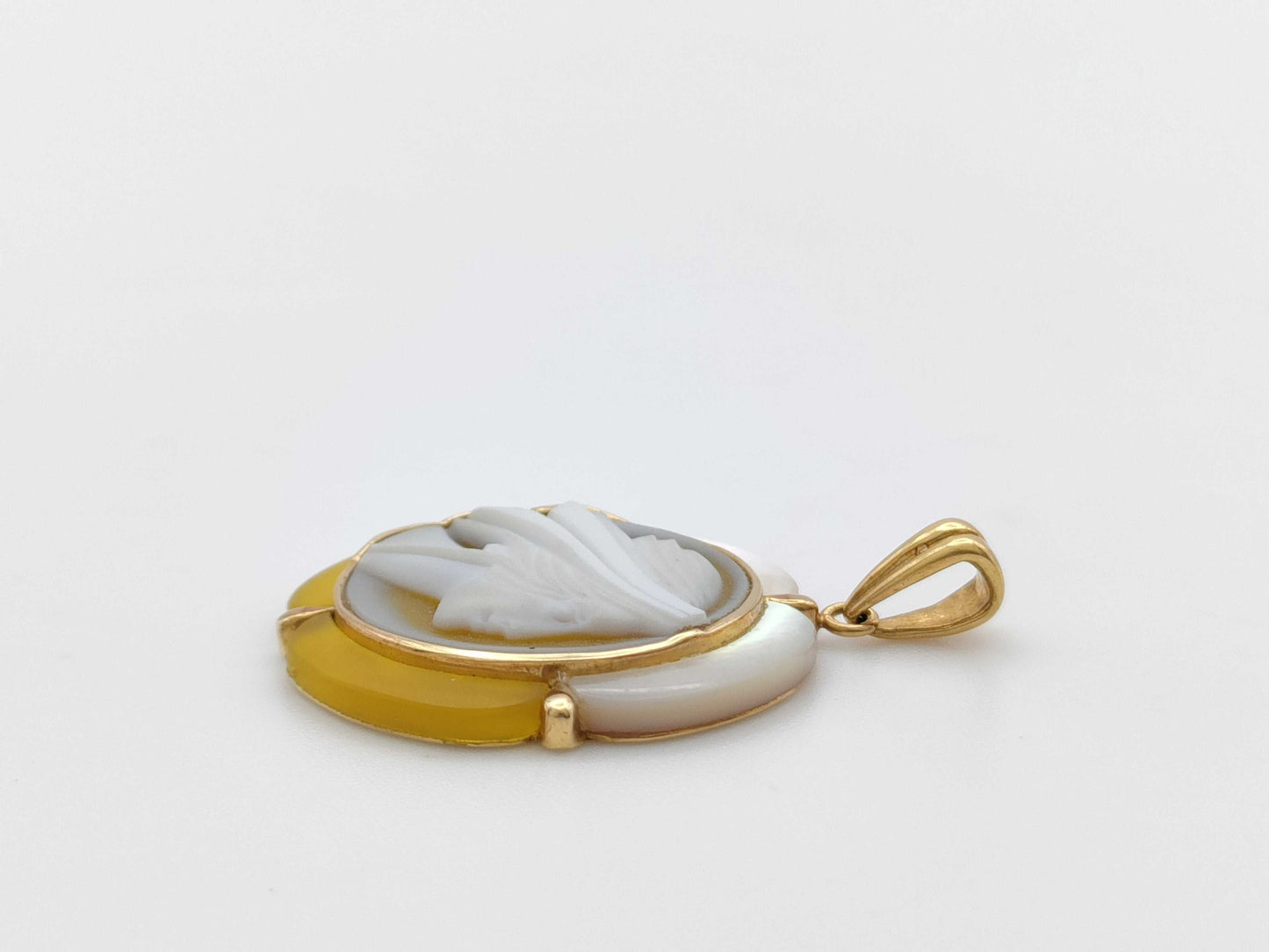 Cameo Shell and Colored Stone Pendant Top, 18K Gold, 6.7g