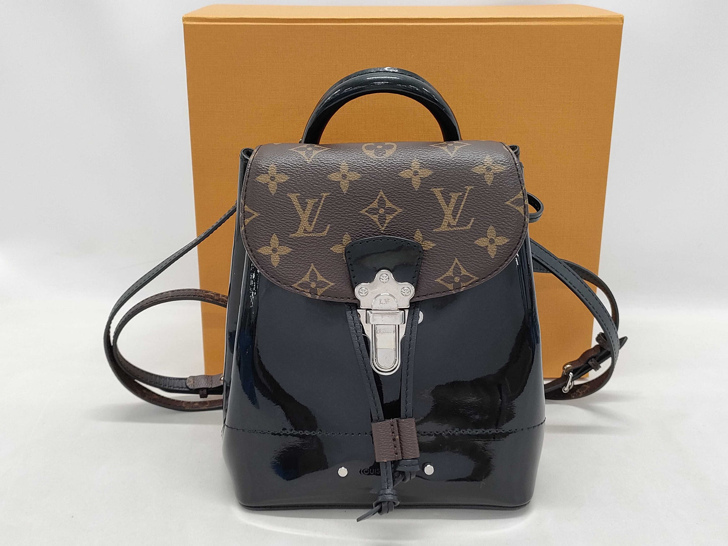 LOUIS VUITTON Vernis x Monogram Hot Springs M55769 SR0280 Black x Brown RFID Enabled Backpack