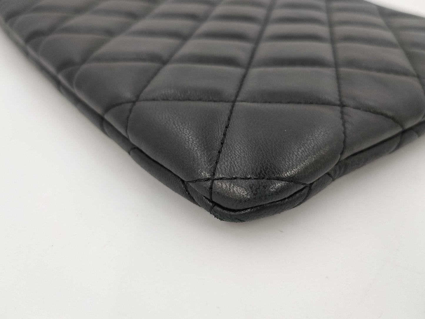 CHANEL Matelasse Clutch Bag, Lambskin, Black, 20s, Pouch