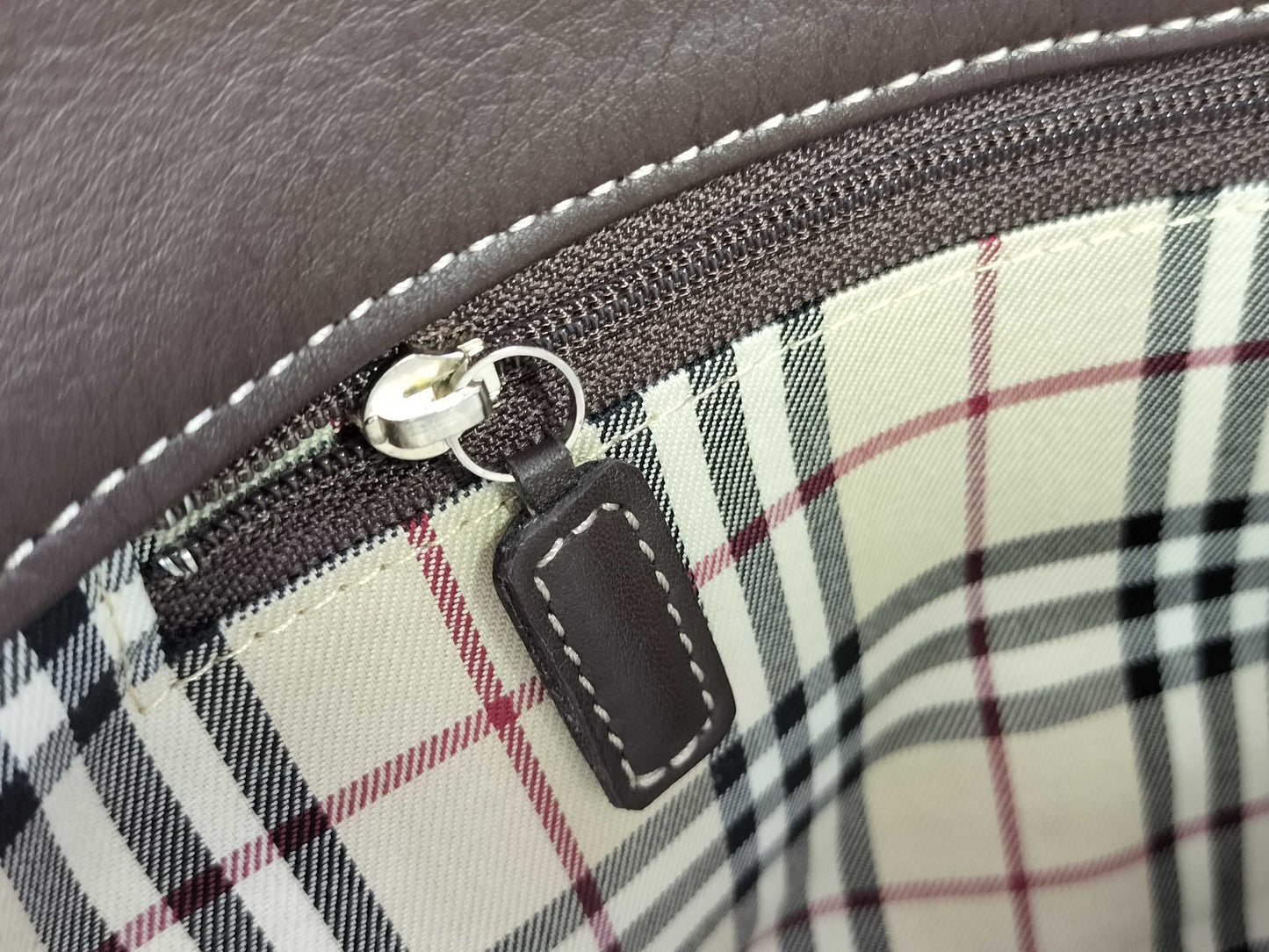 BURBERRY Leather Handbag with Checked Interior