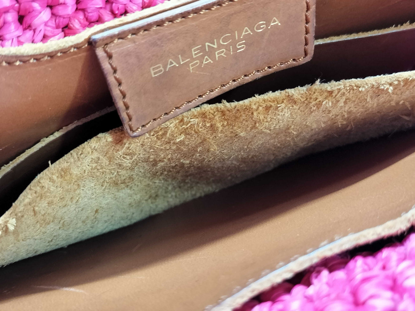 BALENCIAGA Leather and Raffia Basket Bag 286990 Handbag