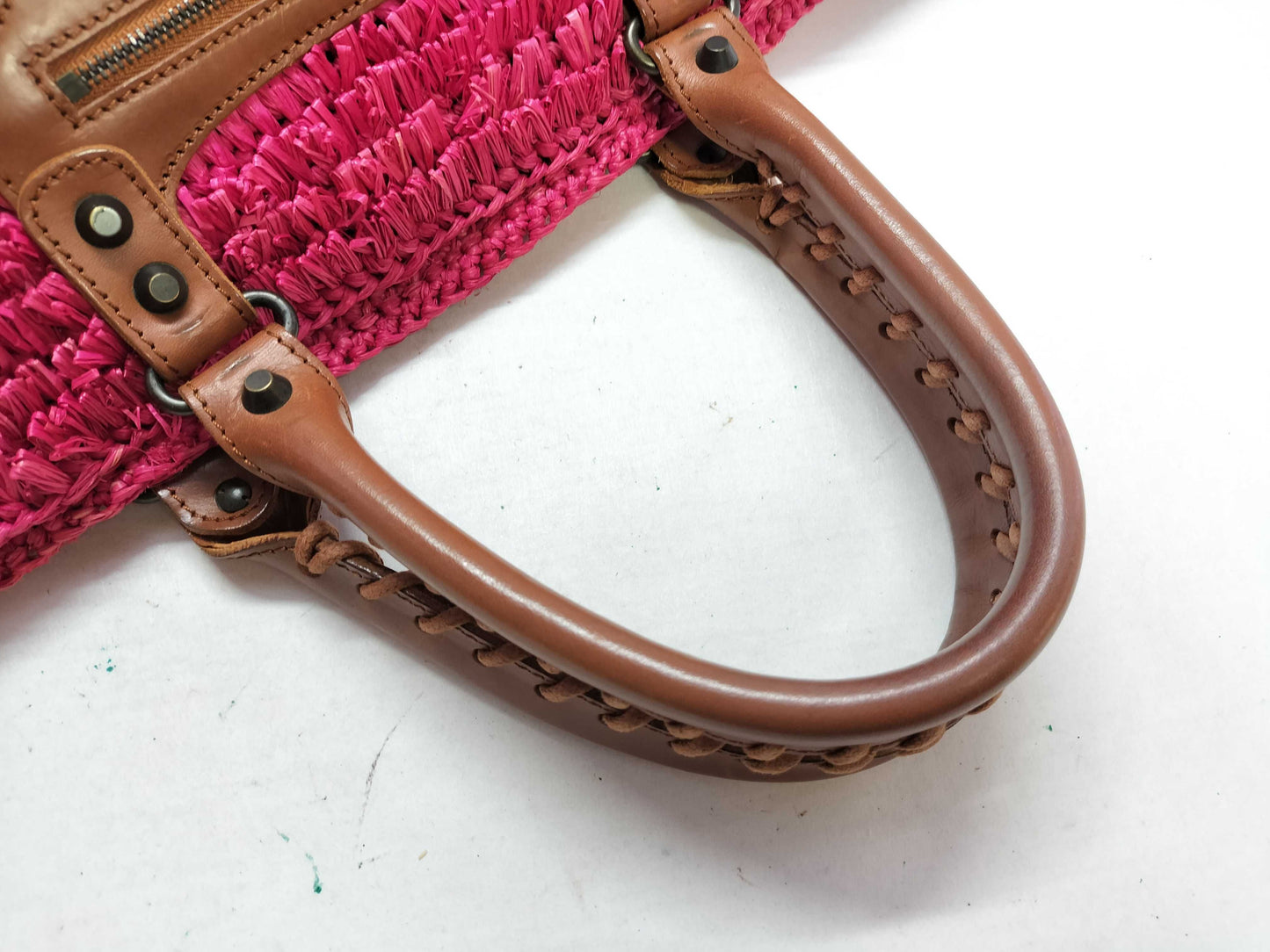 BALENCIAGA Leather and Raffia Basket Bag 286990 Handbag