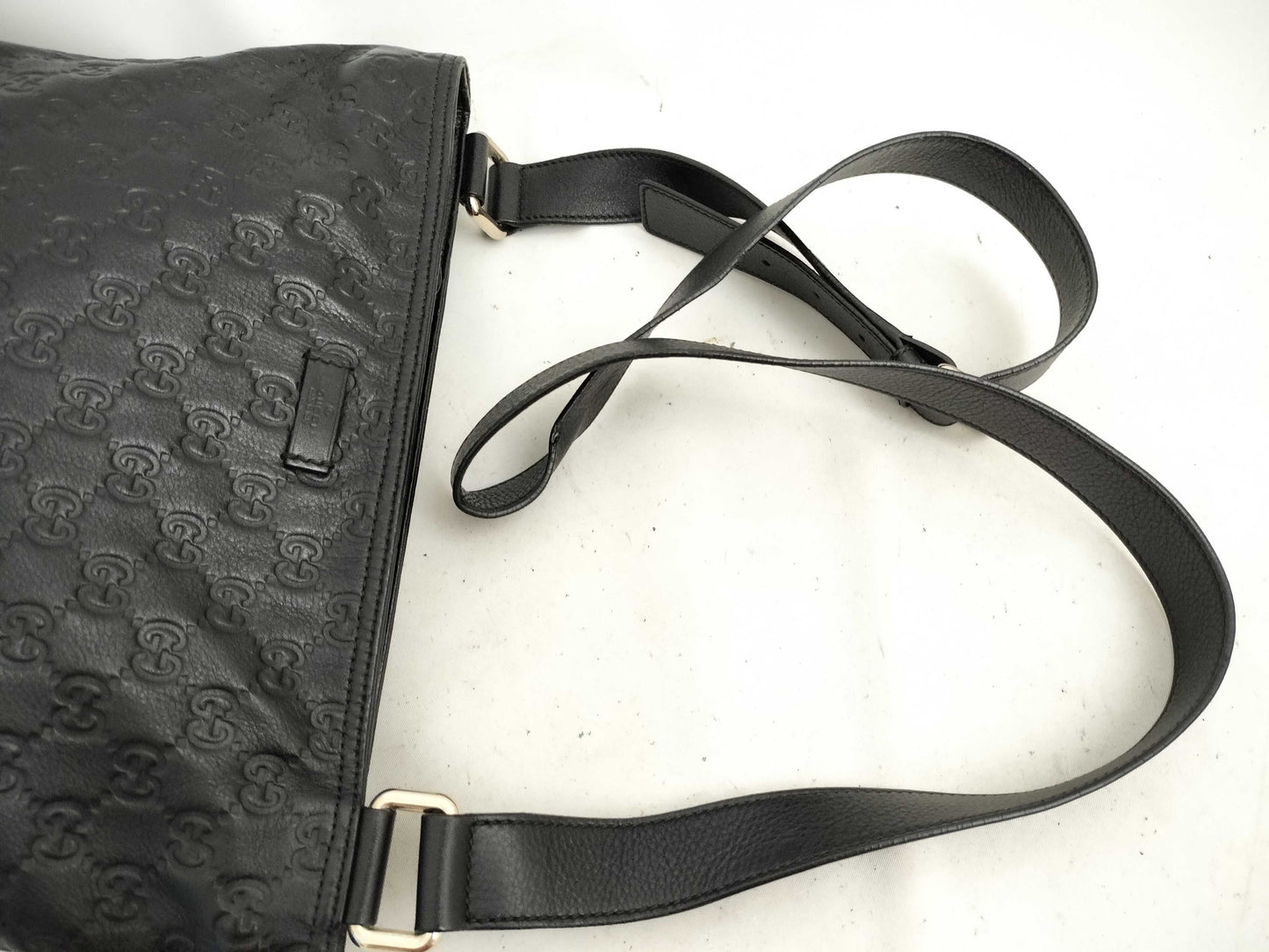 GUCCI Guccissima Leather Shoulder Bag with GG Pattern and Logo Plate 201446