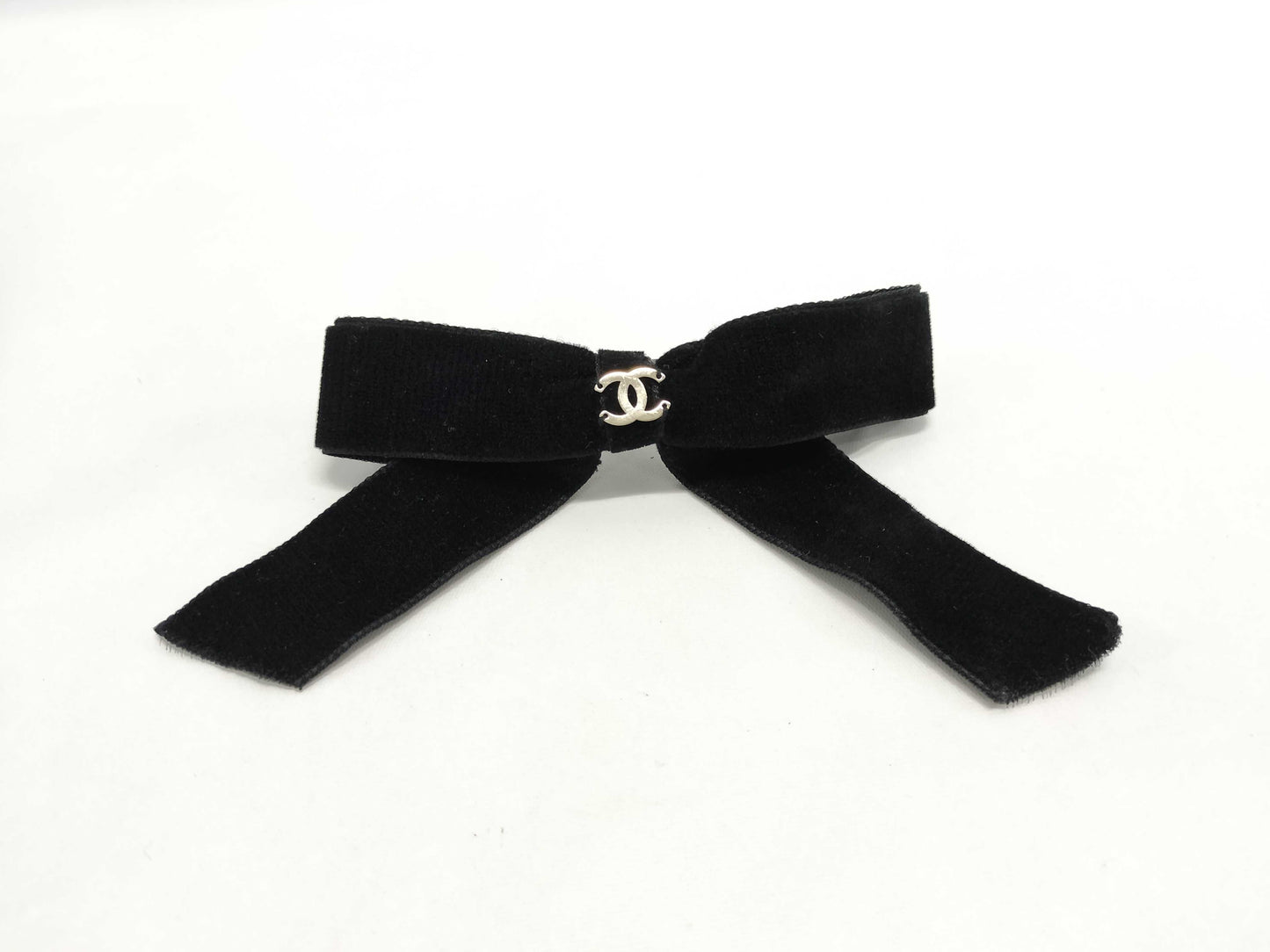CHANEL Barrette Ribbon Velvet Coco Mark Black 22B Hair Accessory