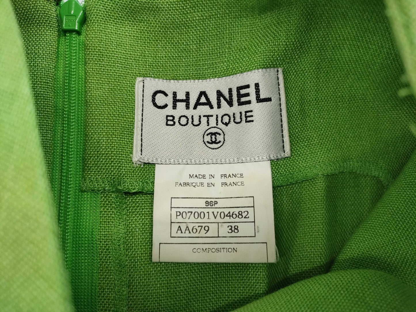 CHANEL CHANEL Dress P07001V04682 96P #38 Coco Mark Button Green 100% Linen Dress