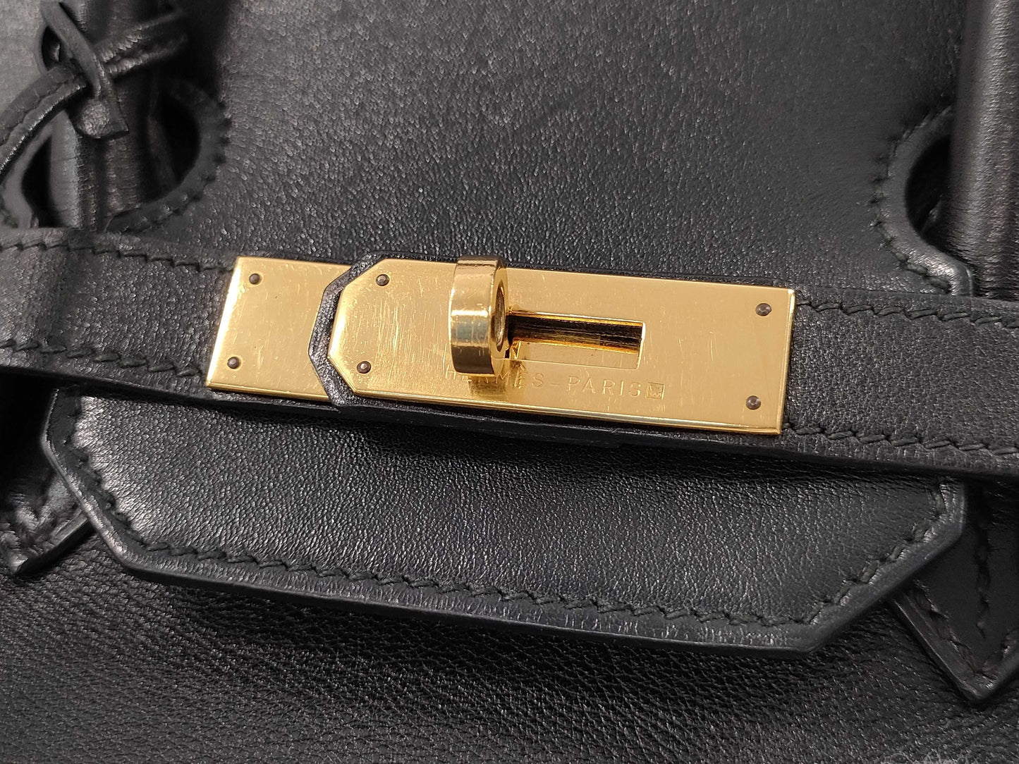 HERMES Birkin 35 Black Veau Gulliver G Hardware ○Y Engraving Handbag