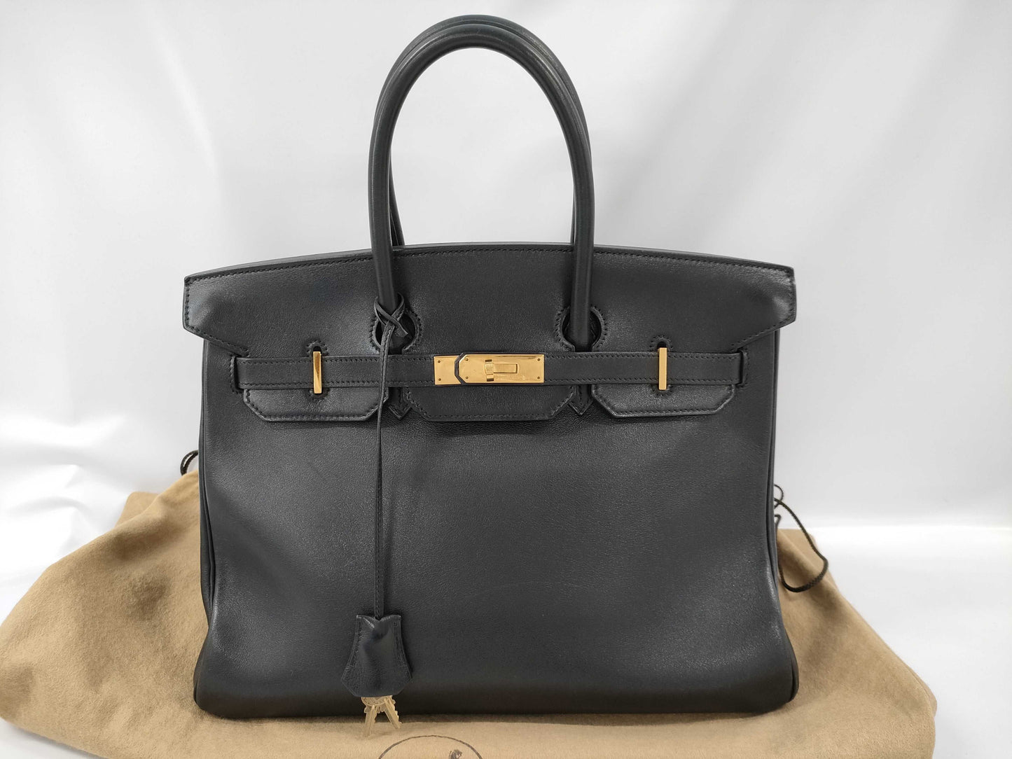 HERMES Birkin 35 Black Veau Gulliver G Hardware ○Y Engraving Handbag
