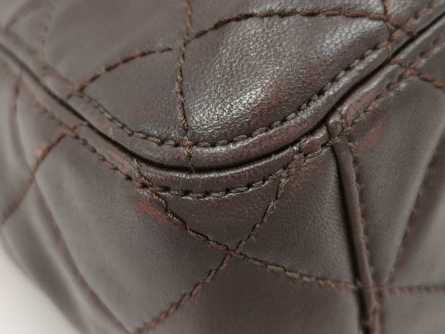 CHANEL Brown Lambskin Matelasse Handbag with Seal and Card