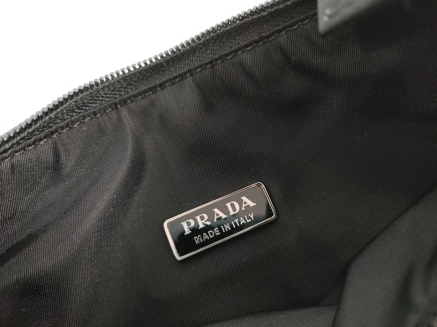PRADA nylon handbag with triangle logo, black