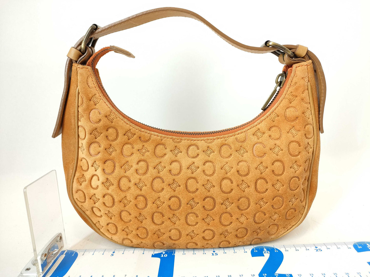 CELINE C Macadam Half Moon Shoulder Bag Handbag
