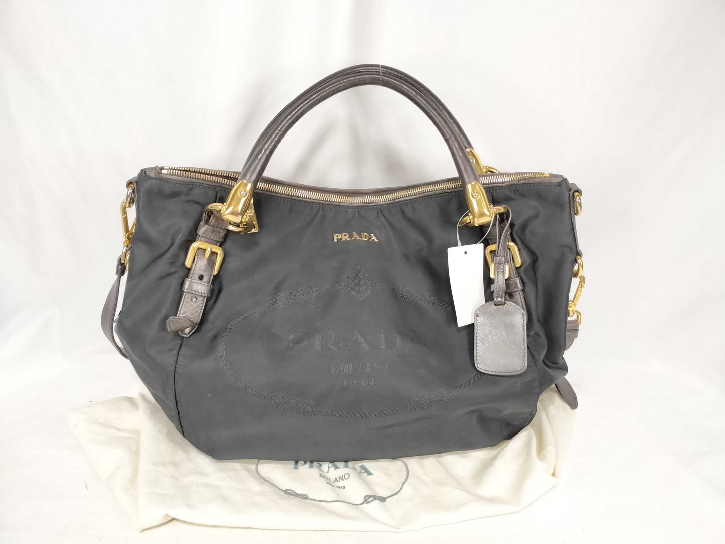 PRADA Nylon Prada Logo Jacquard 2-Way Shoulder Bag
