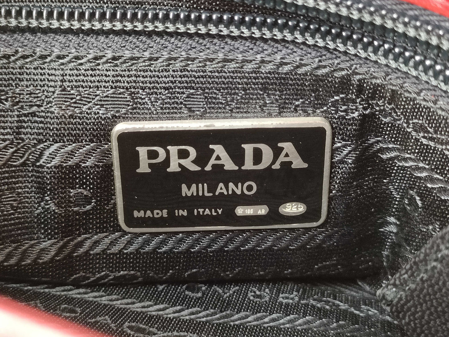 PRADA Prada logo embossed embroidered handbag all leather handbag