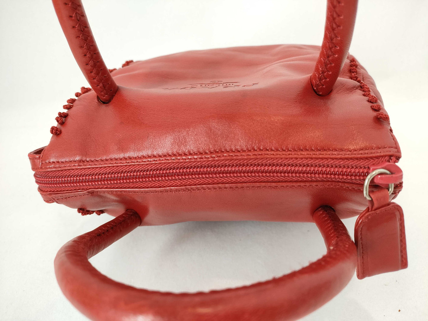 PRADA Prada logo embossed embroidered handbag all leather handbag