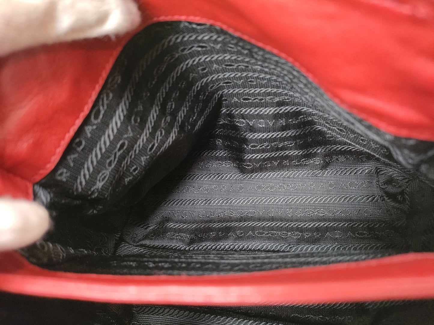 PRADA Prada logo embossed embroidered handbag all leather handbag