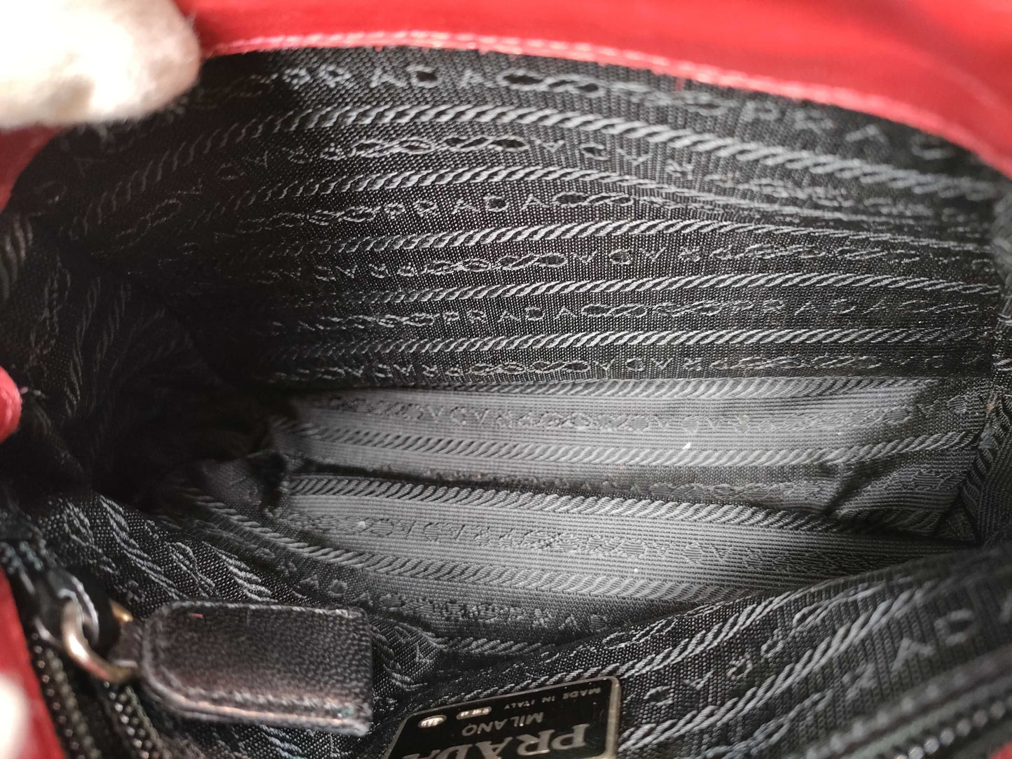 PRADA Prada logo embossed embroidered handbag all leather handbag