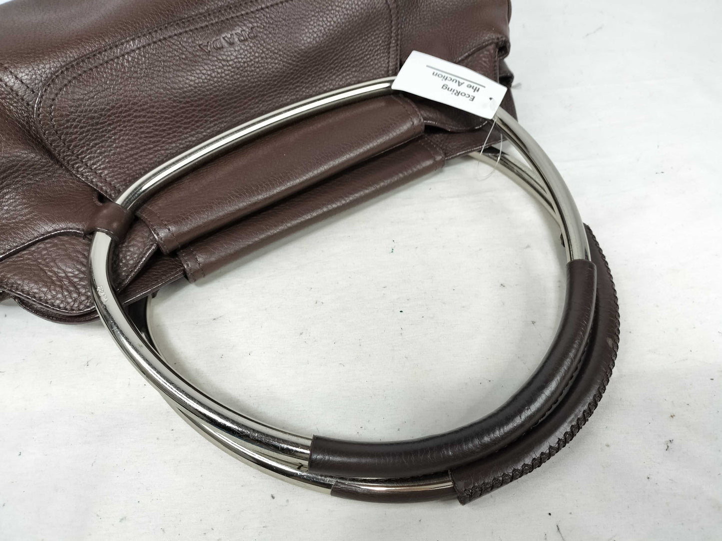 PRADA Prada Metal Handle Hula Hoop Handbag All Leather Shoulder Bag