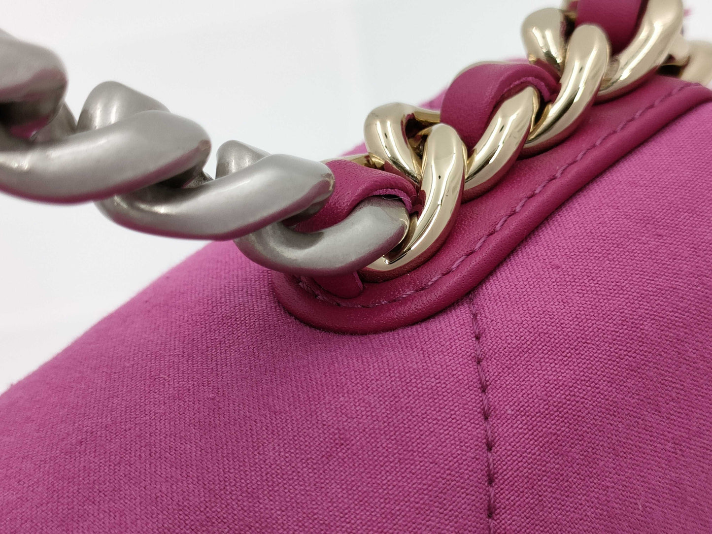 CHANEL 19 Satin 2-Way Chain Turnlock Shoulder Bag in Pink with Serial Number Plate