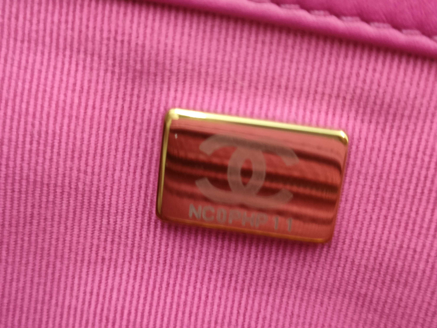 CHANEL 19 Satin 2-Way Chain Turnlock Shoulder Bag in Pink with Serial Number Plate