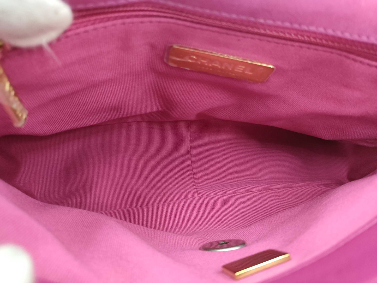 CHANEL 19 Satin 2-Way Chain Turnlock Shoulder Bag in Pink with Serial Number Plate