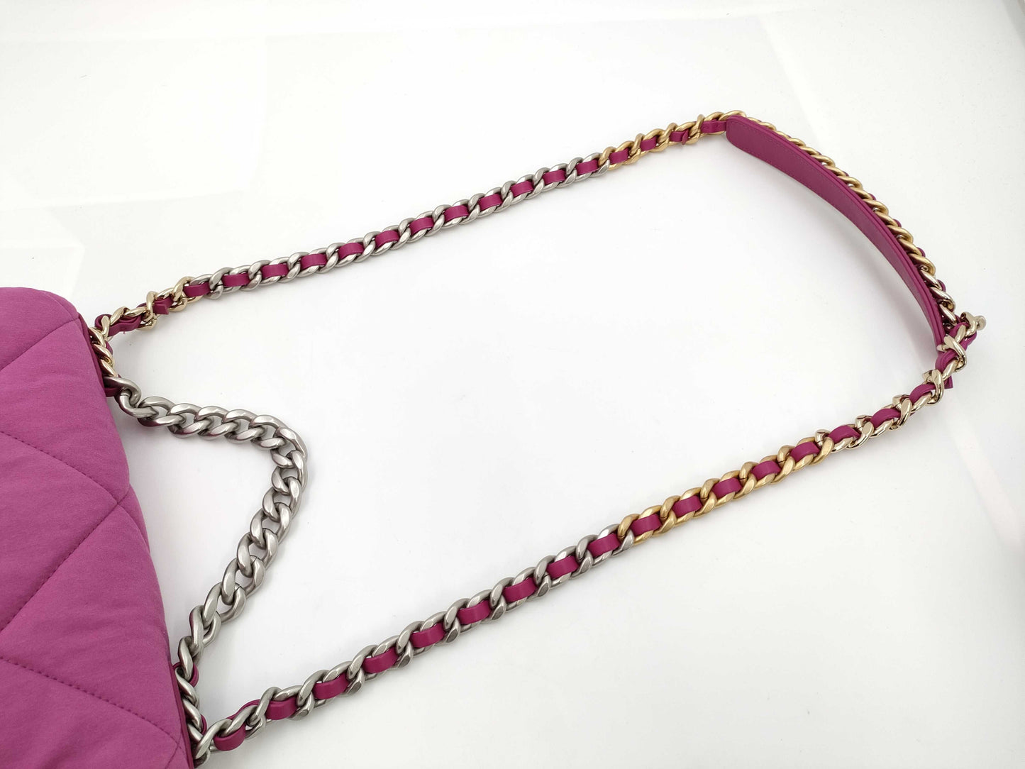 CHANEL 19 Satin 2-Way Chain Turnlock Shoulder Bag in Pink with Serial Number Plate