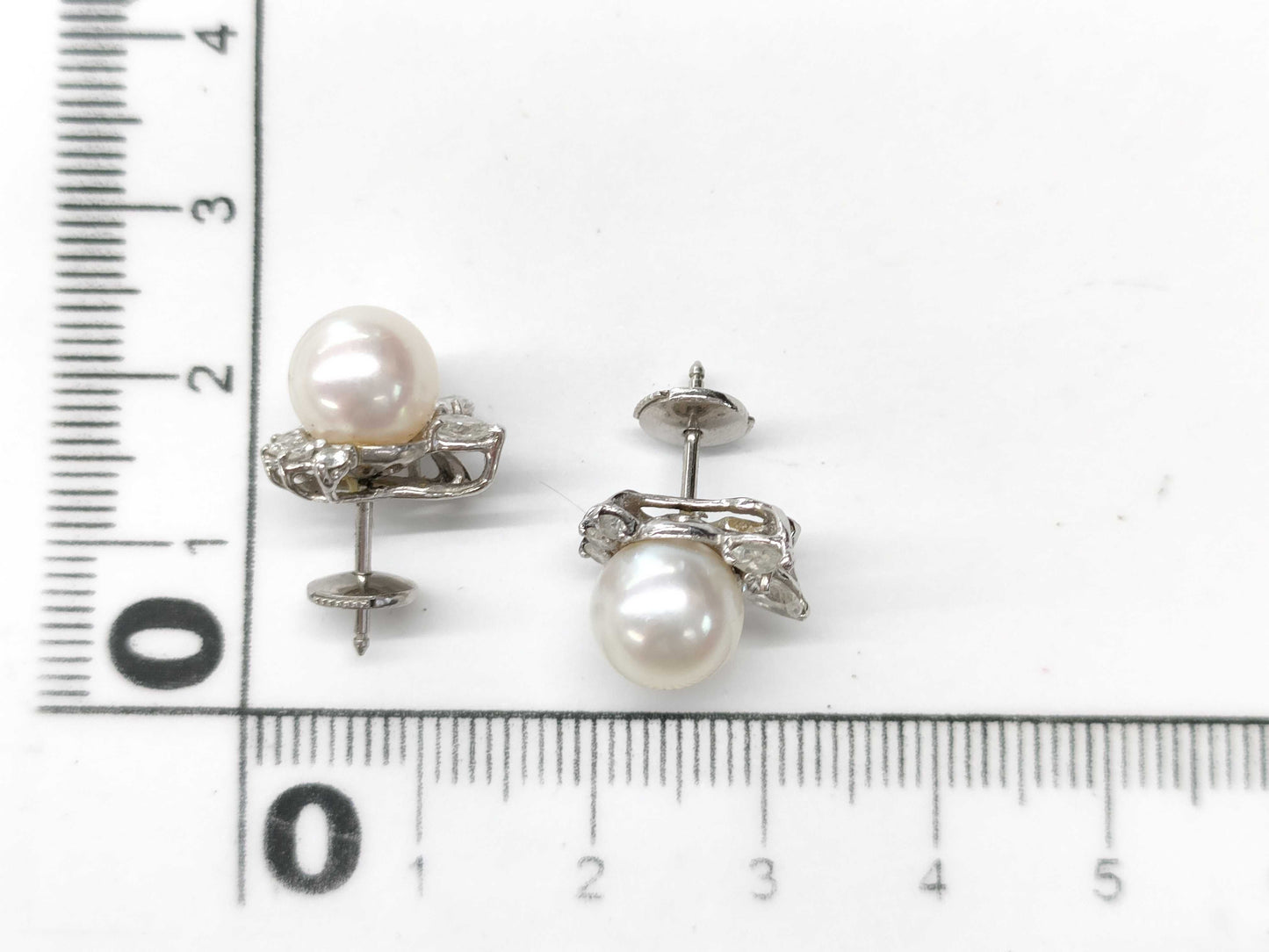 Pearl, Diameter: Approx. 8.0mm, D0.41ct, Pt900, 5.7g, Earrings