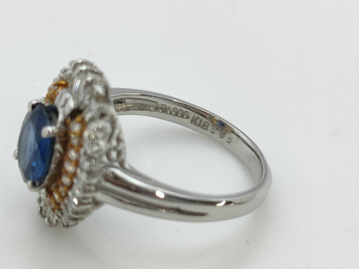 S1.18ct D0.50ct Pt900/K18 6.1g Ring