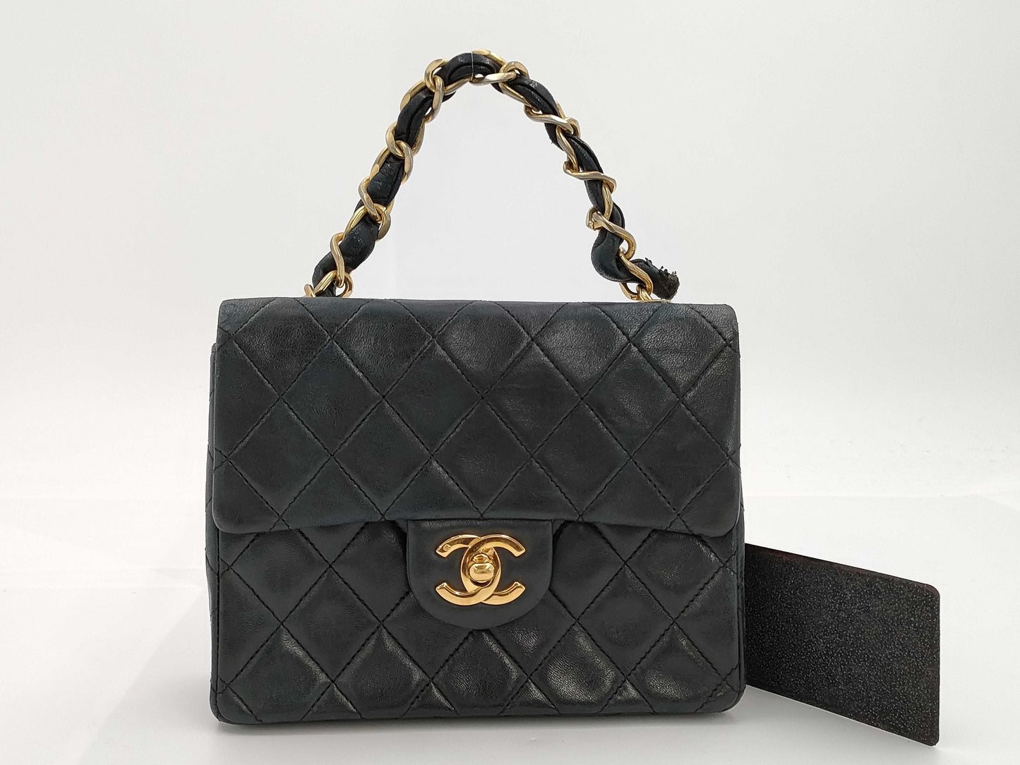 CHANEL Mini Matelasse Lambskin Top Handle Black Shoulder Bag
