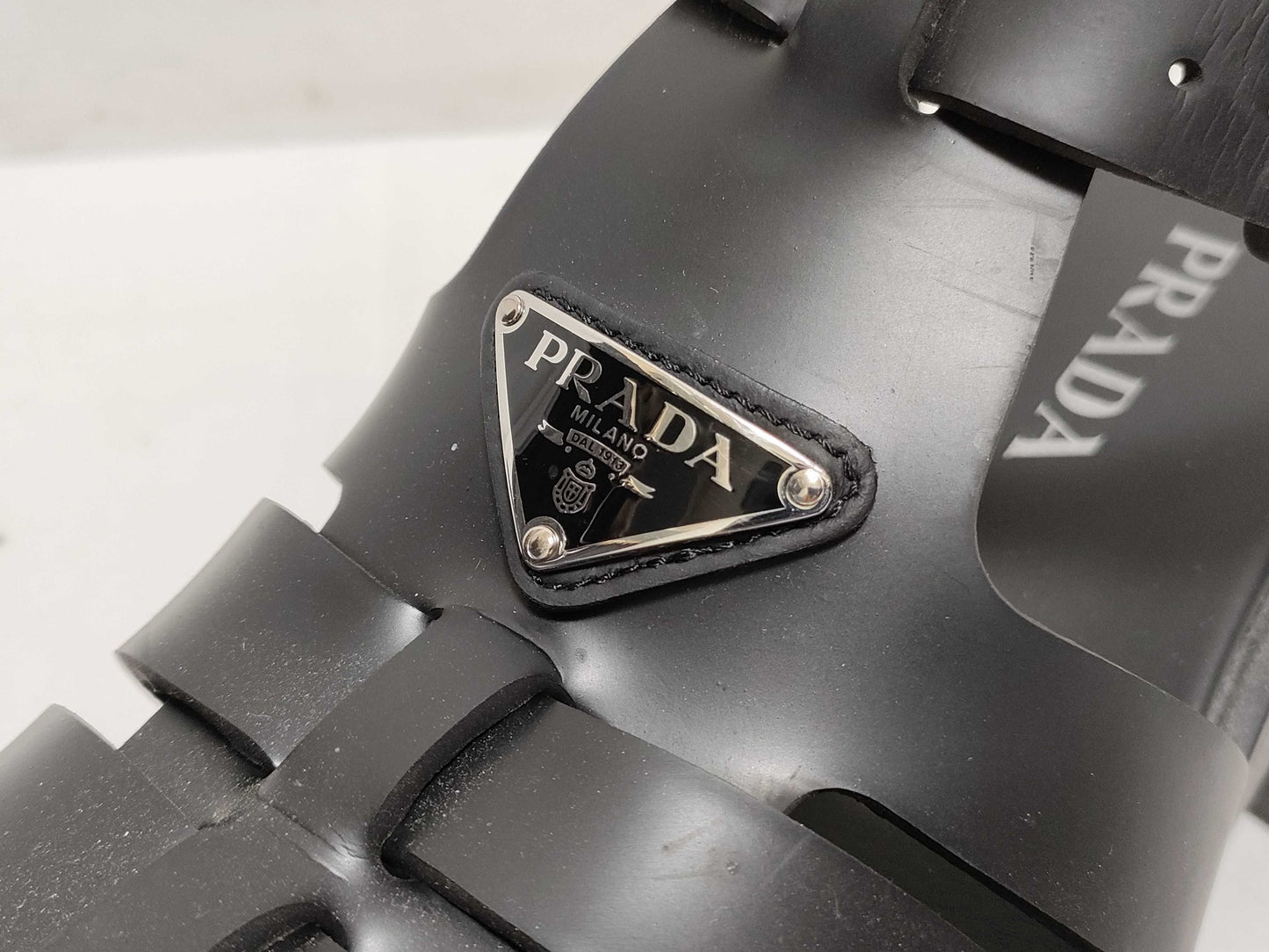 PRADA Prada Monolith Rubber Gurkha Sandals with Logo Plate, Black