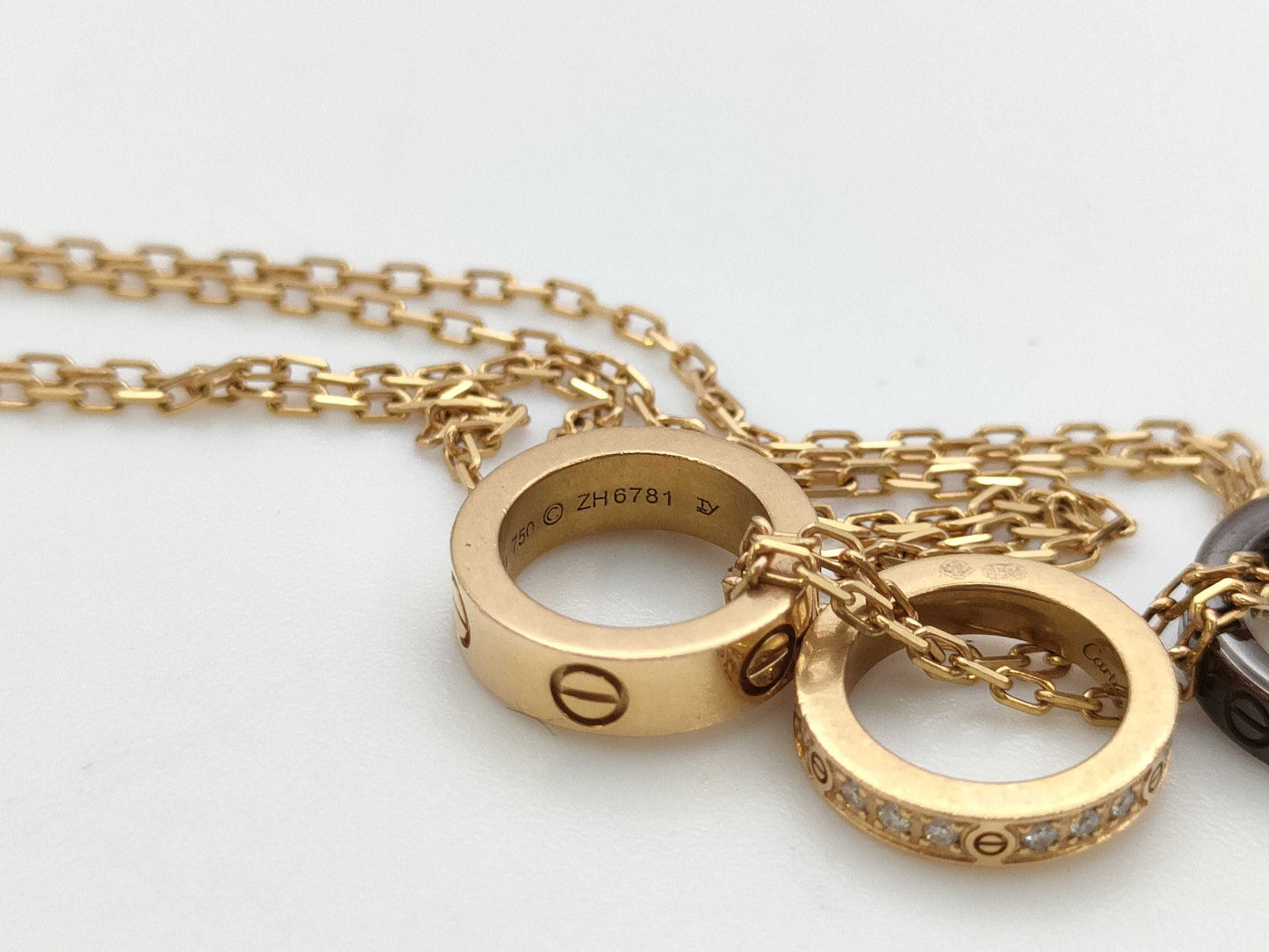 Cartier Love Three Hoop Ceramic Diamond Au750 7.4g Necklace