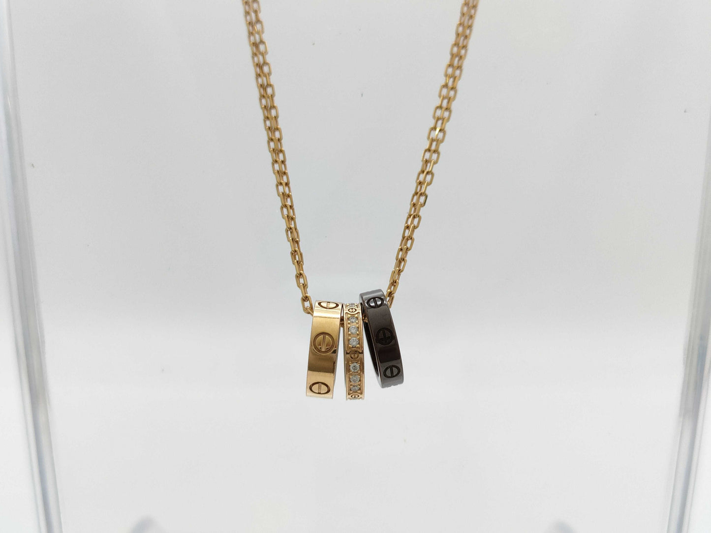 Cartier Love Three Hoop Ceramic Diamond Au750 7.4g Necklace