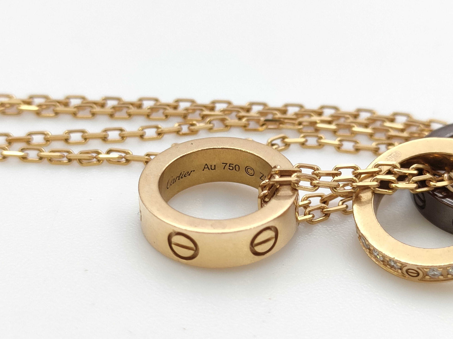 Cartier Love Three Hoop Ceramic Diamond Au750 7.4g Necklace