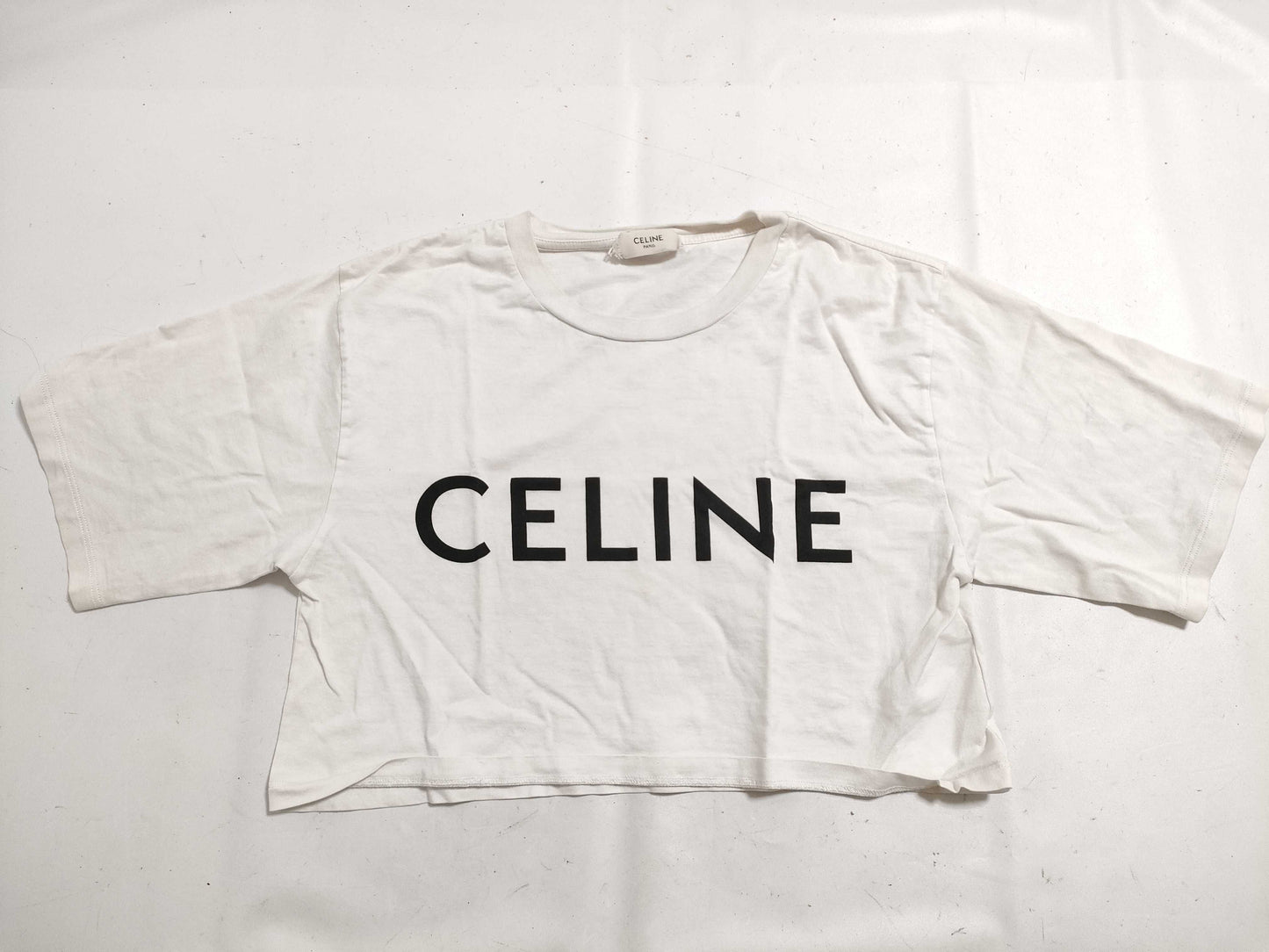 CELINE Logo Cropped T-Shirt White XS T-Shirt
