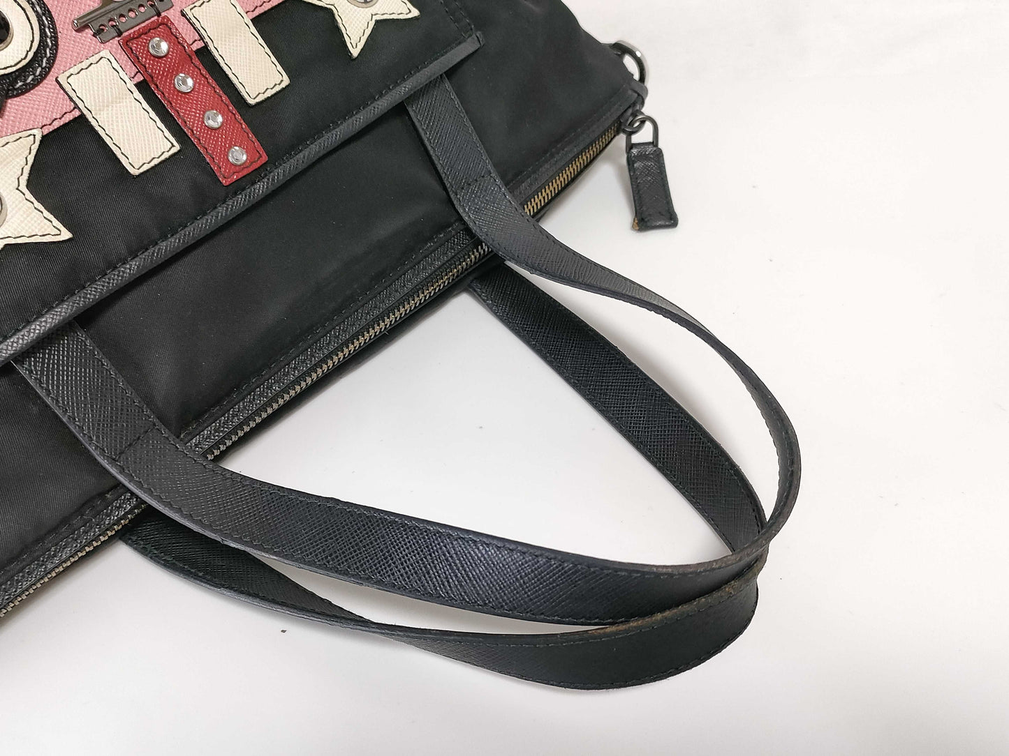 PRADA Nylon Prada Nylon Tessuto Robot 2-Way Handbag Black x Pink Handbag