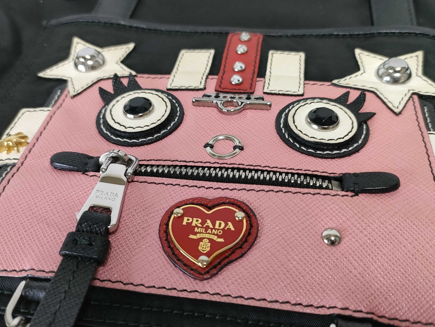 PRADA Nylon Prada Nylon Tessuto Robot 2-Way Handbag Black x Pink Handbag