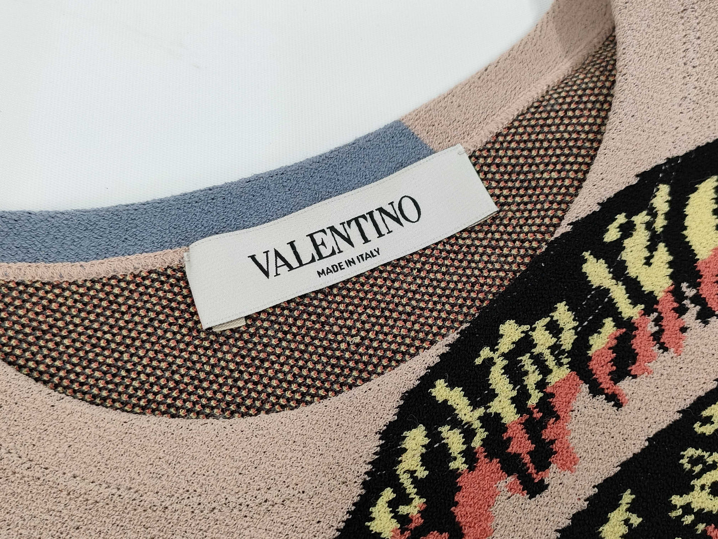 VALENTINO Short Sleeve Knit Dress, Pink, Blue, Size S