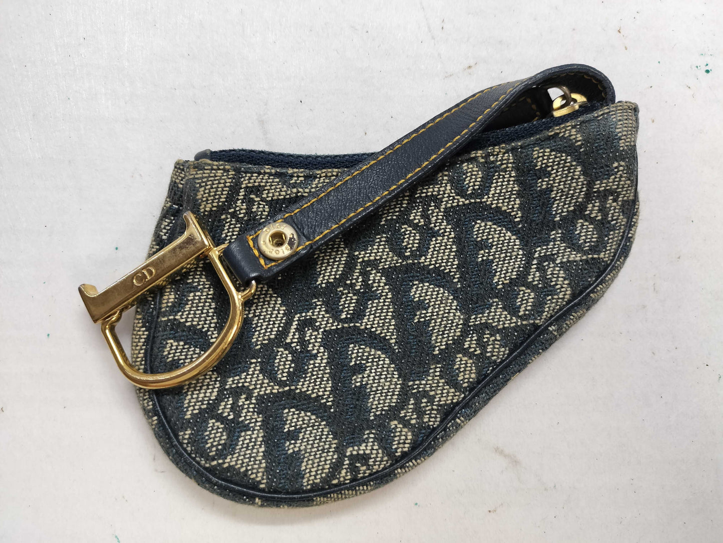 Dior Trotter Saddle Pouch in Navy Canvas.