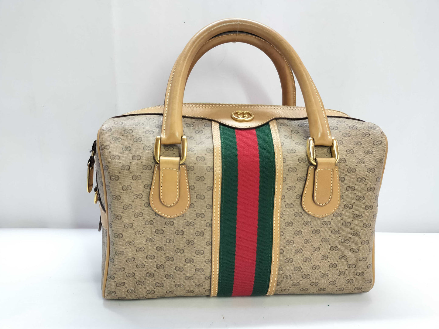 GUCCI GG Gucci 002.58.4422 Mini Boston Bag Old Gucci GG Sherry Line PVC/Leather Handbag