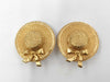 CHANEL engraved plate straw hat ribbon earrings