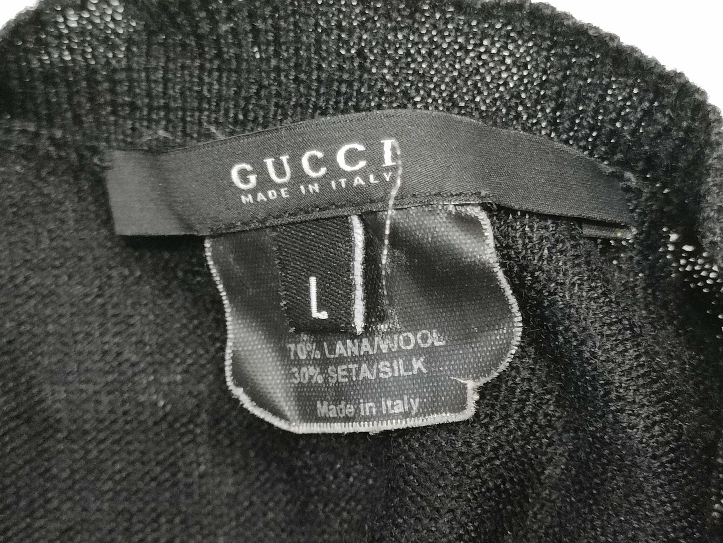 GUCCI Knit Sweater with Embroidered Logo, Size L, Tops