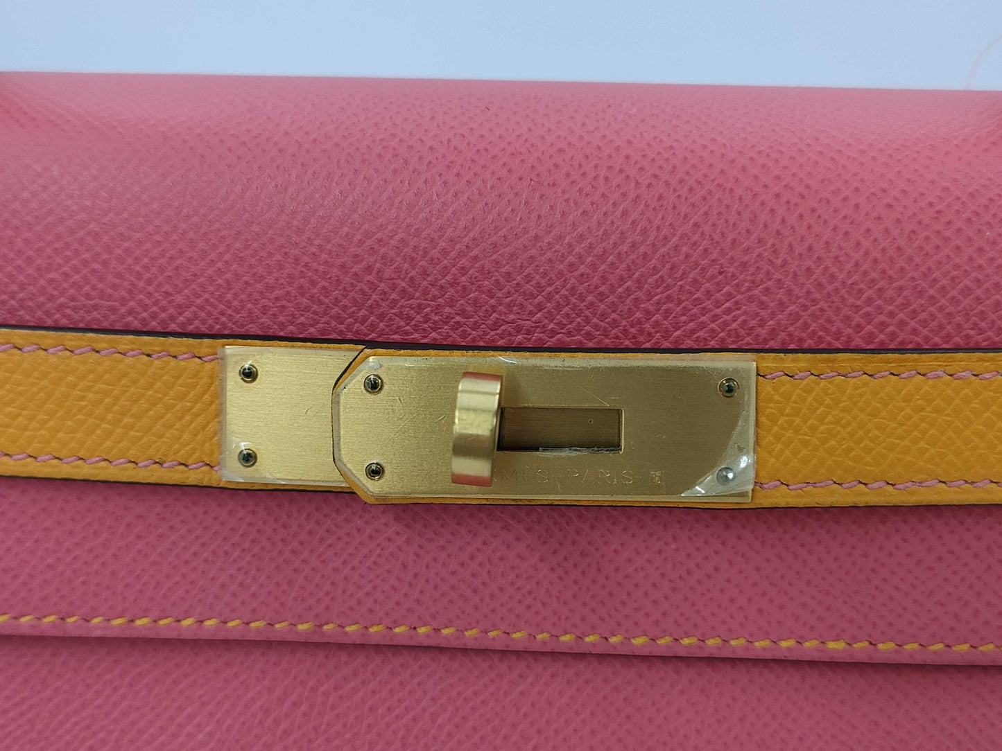 HERMES Kelly 28 Serie Personal Order Epsom Leather Rose Azalee Jaune D'or with Matte Gold Hardware and C Stamp