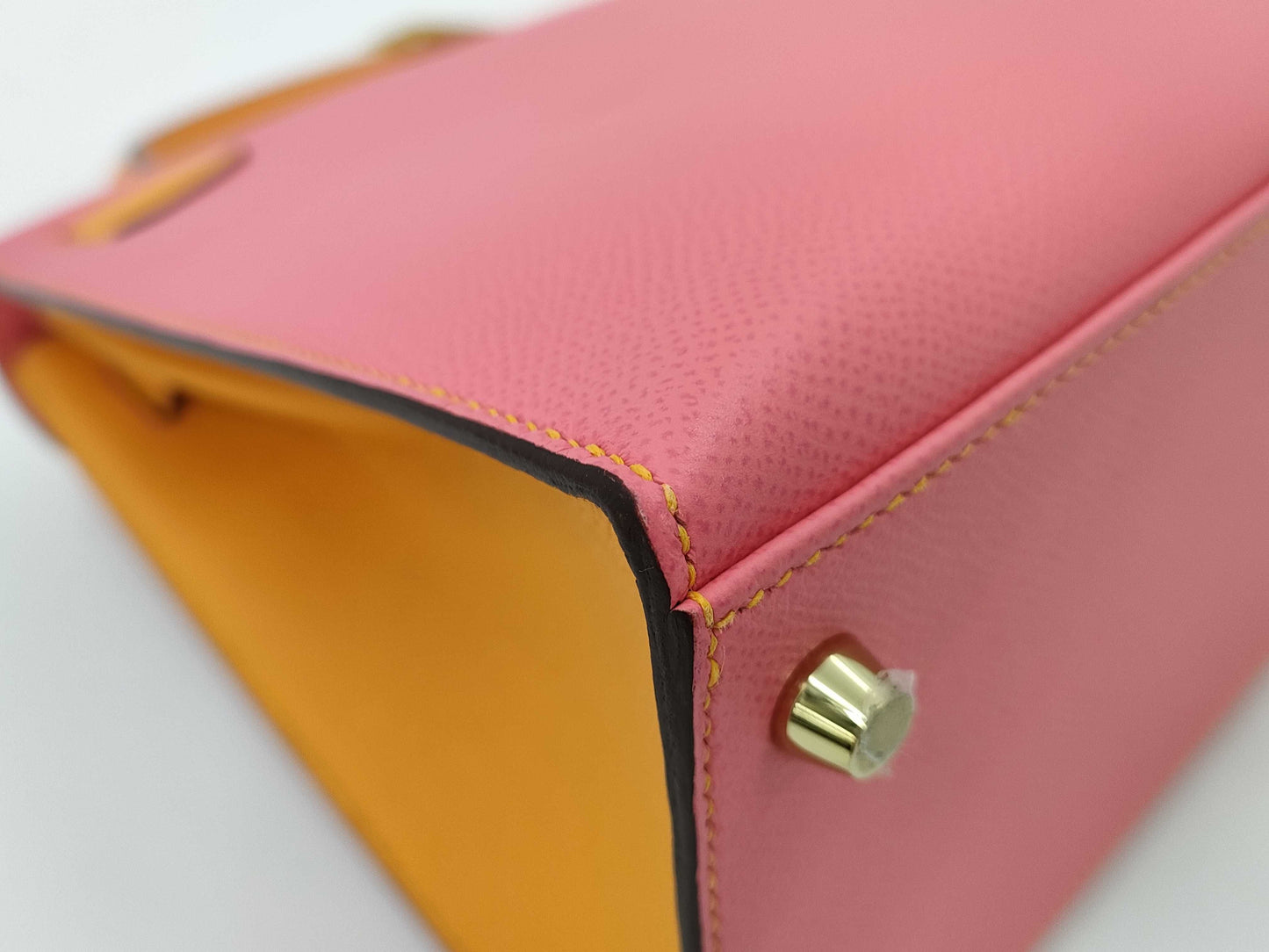 HERMES Kelly 28 Serie Personal Order Epsom Leather Rose Azalee Jaune D'or with Matte Gold Hardware and C Stamp