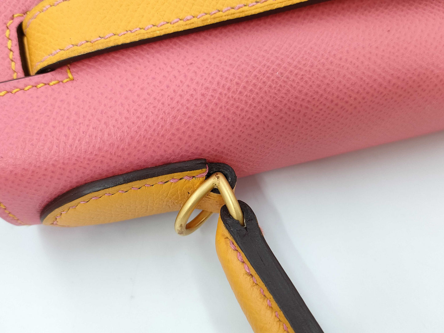 HERMES Kelly 28 Serie Personal Order Epsom Leather Rose Azalee Jaune D'or with Matte Gold Hardware and C Stamp