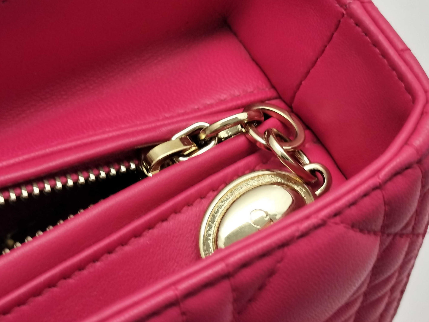 Dior Lady Dior Large Zip Handbag in Fuchsia Cannage Lambskin Leather and Gold, 16-BO-0193