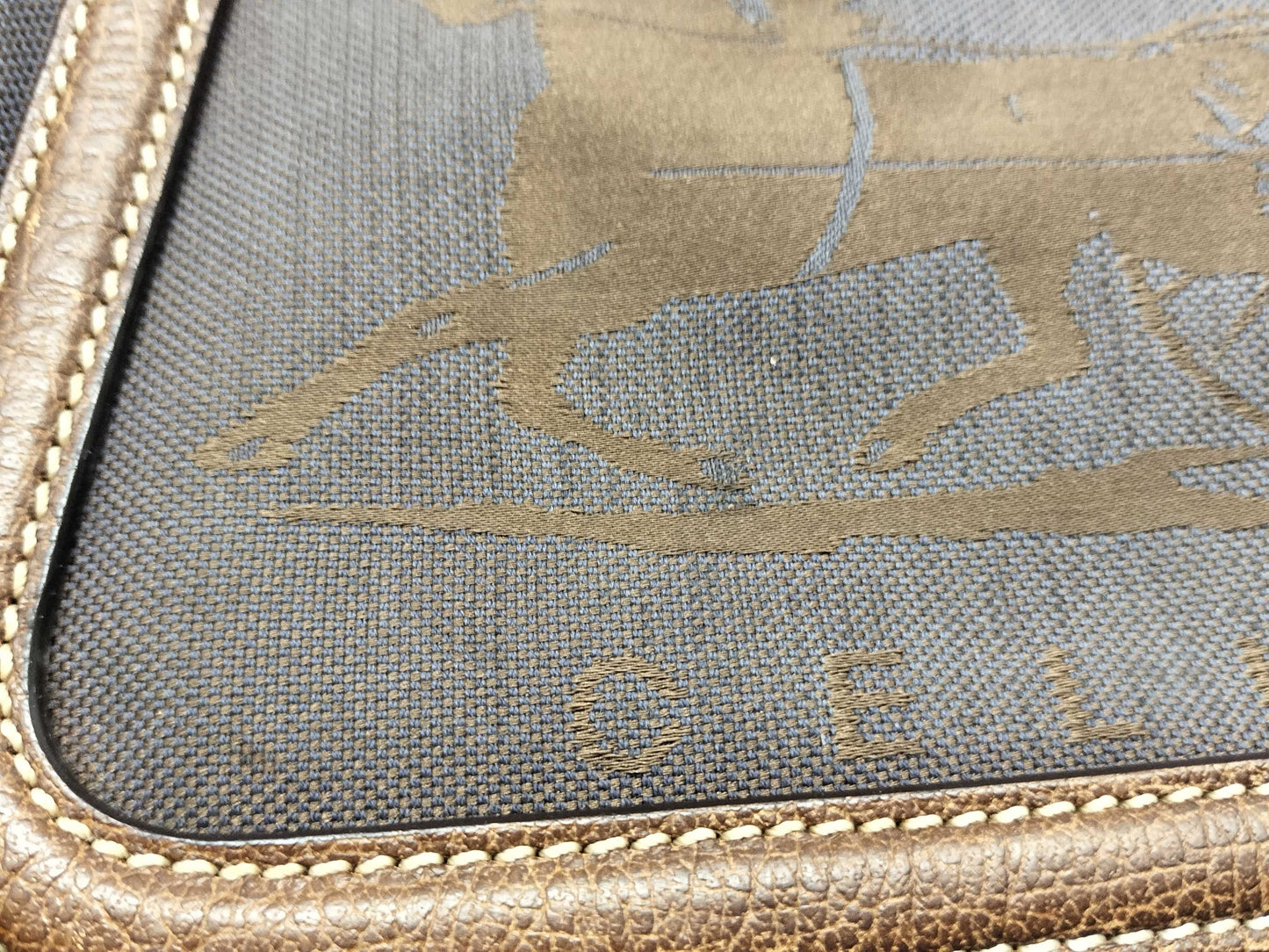 CELINE Celine Pochette Hobo Handbag in Purple/Brown Horse Carriage Print Canvas with Gold SC-ST-0097