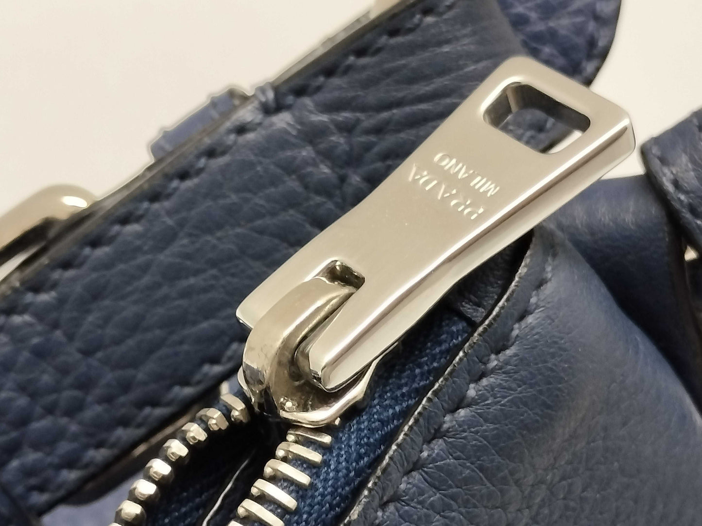PRADA Prada Buckle Zip Hobo Shoulder Bag in Blue Vitello Dino Leather and Silver, Size 158