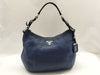 PRADA Prada Buckle Zip Hobo Shoulder Bag in Blue Vitello Dino Leather and Silver, Size 158