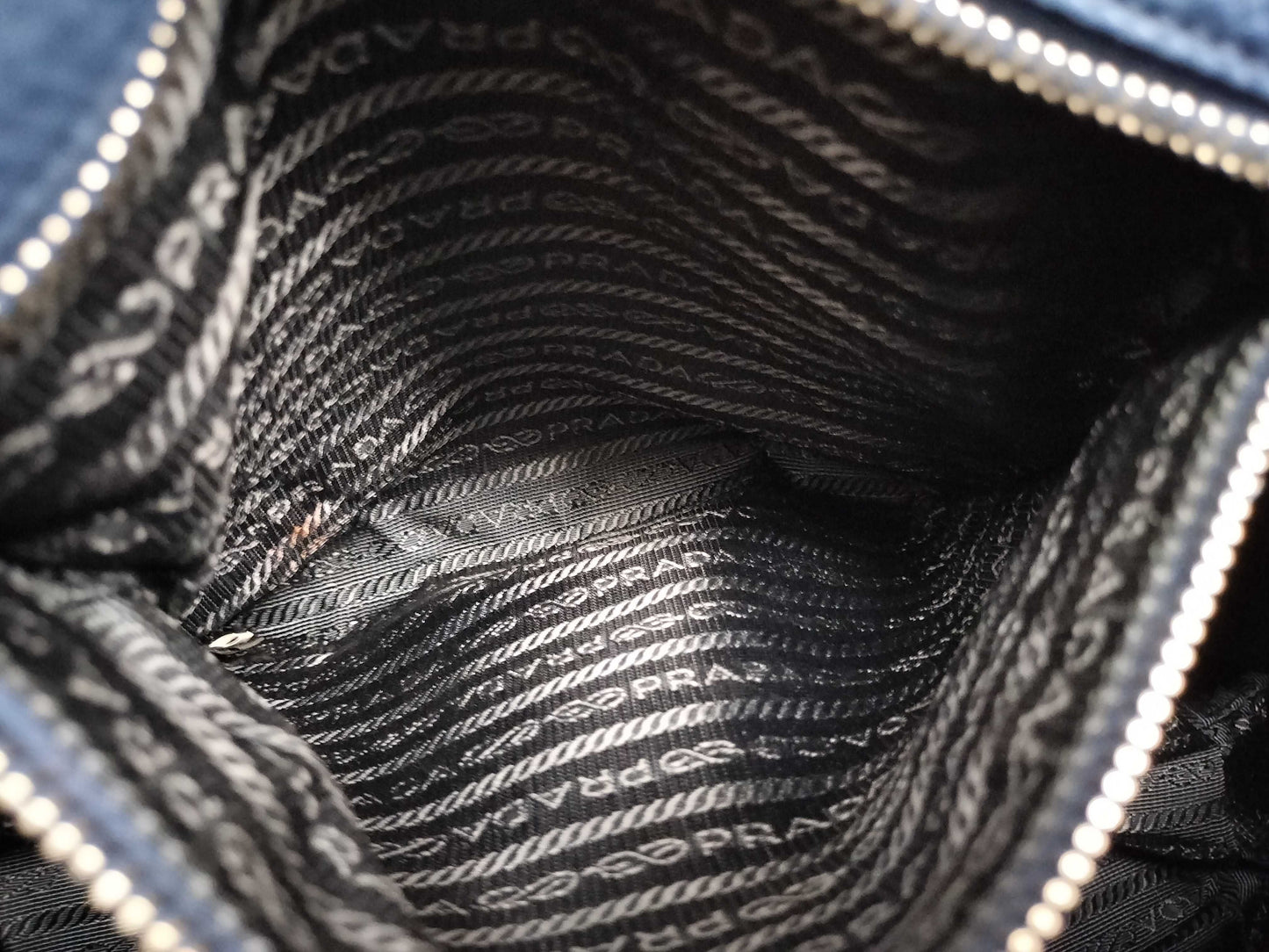 PRADA Prada Buckle Zip Hobo Shoulder Bag in Blue Vitello Dino Leather and Silver, Size 158