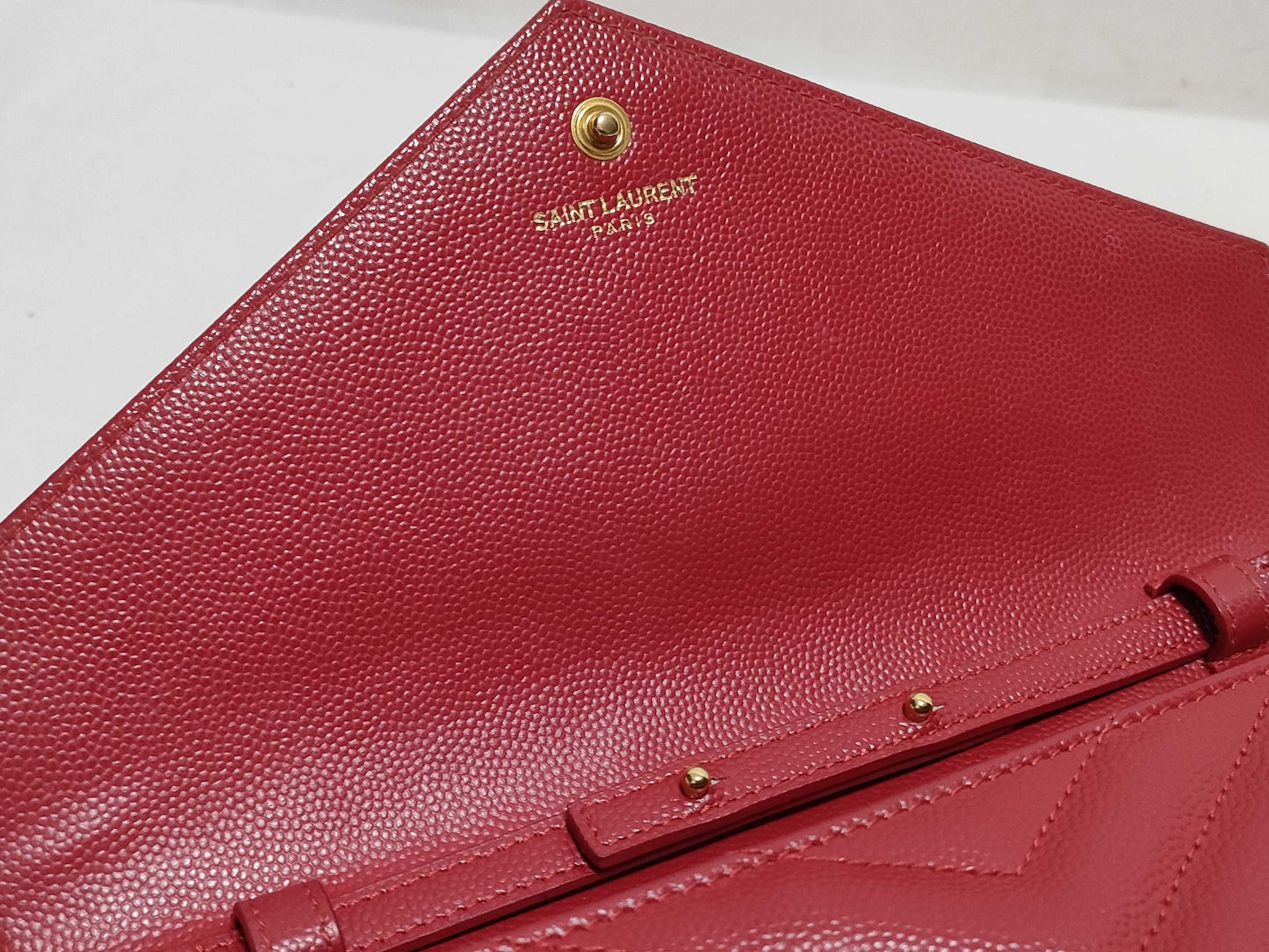 SAINT LAURENT Yves Saint Laurent Classic Cassandre Chain Wallet in Red Quilted Grain de Poudre Leather with Gold GUE377828-0217 Shoulder Bag