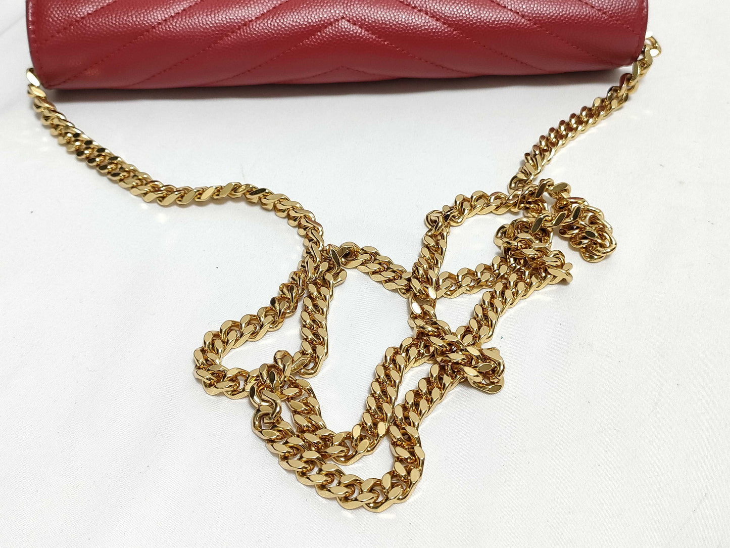 SAINT LAURENT Yves Saint Laurent Classic Cassandre Chain Wallet in Red Quilted Grain de Poudre Leather with Gold GUE377828-0217 Shoulder Bag