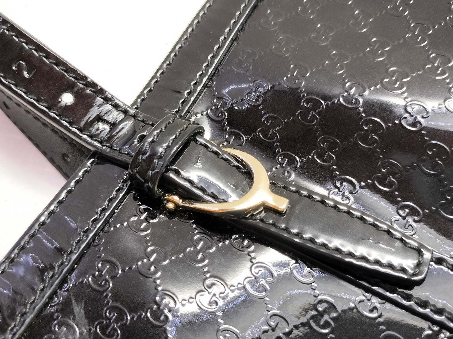 GUCCI Nice Tote in Black Micro Guccissima Patent Leather with Gold Tote Bag, 309613 002123